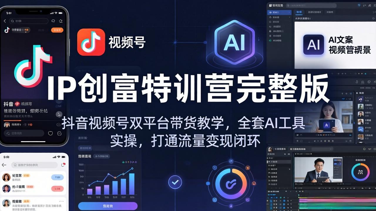 IP创富特训营完整版：抖音视频号双平台带货教学，全套AI工具实操，打通流量变现闭环-源创文化-无心创作