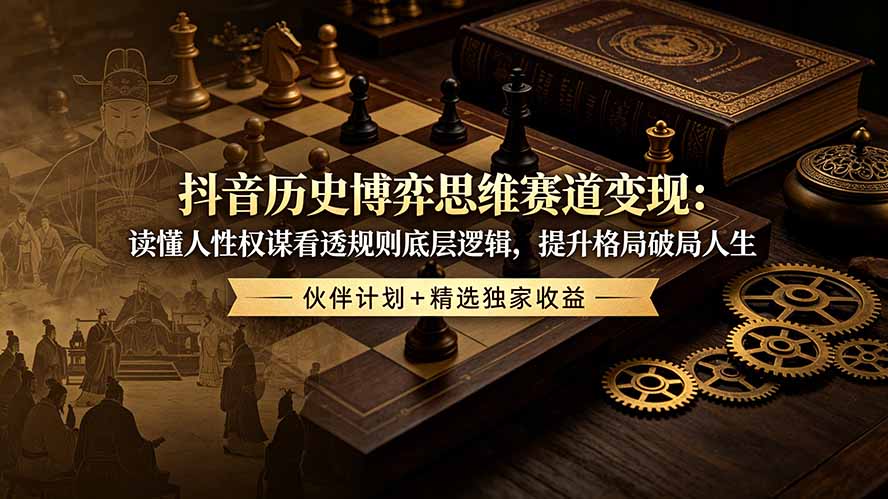 抖音历史博弈思维赛道变现：读懂人性权谋看透规则底层逻辑，提升格局破局人生，伙伴计划+精选独家收益-源创文化-无心创作