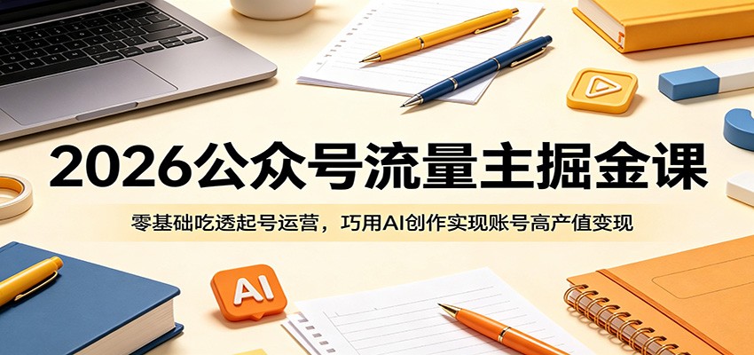 2026公众号流量主掘金课：零基础吃透起号运营，巧用AI创作实现账号高产值变现-源创文化-无心创作