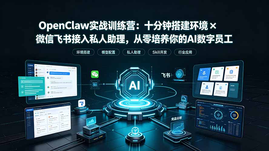 OpenClaw实战特训营：十分钟搭建环境×微信飞书接入私人助理，从零培养你的AI数字员工-源创文化-无心创作