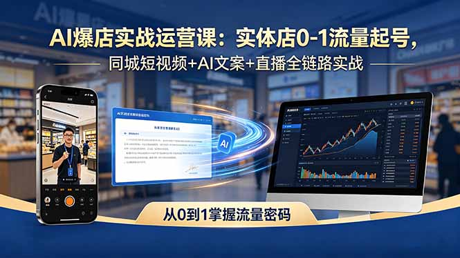 AI爆店实战运营课：实体店0-1流量起号，同城短视频+AI文案+直播全链路实战-源创文化-无心创作