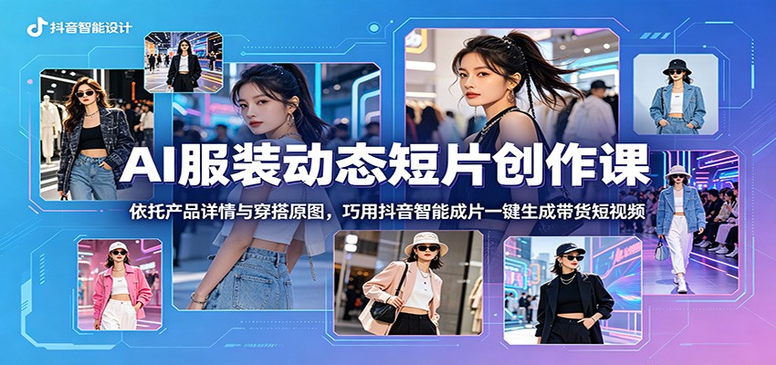 AI服装动态短片创作课：依托产品详情与穿搭原图，巧用抖音智能成片一键生成带货短视频-源创文化-无心创作