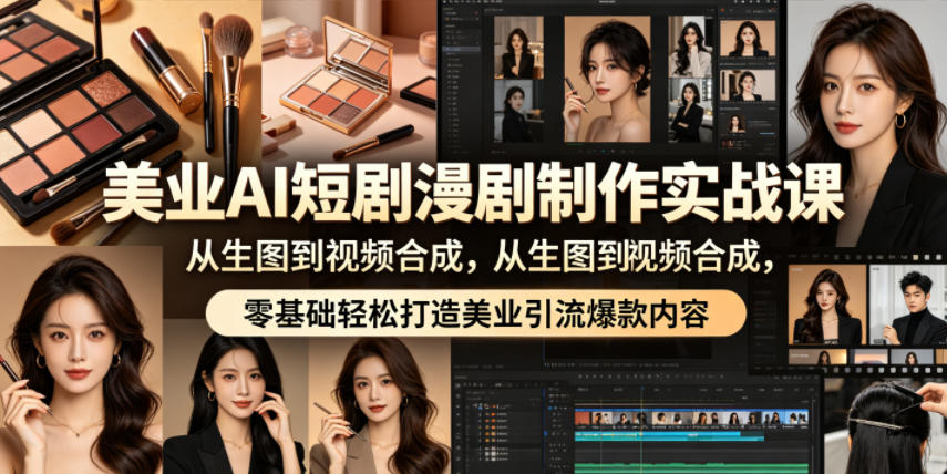 美业AI短剧漫剧制作实战课，从生图到视频合成，零基础轻松打造美业引流爆款内容-源创文化-无心创作