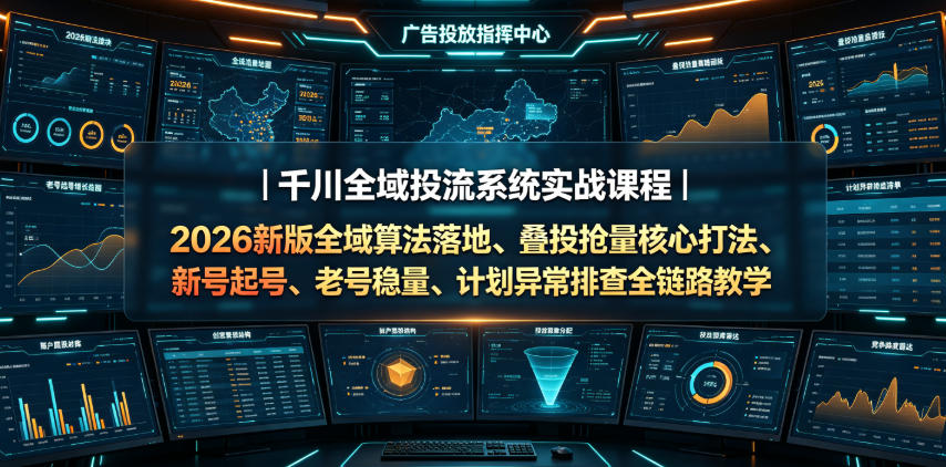 千川全域投流系统实战课程｜2026新版全域算法落地、叠投抢量核心打法、新号起号、老号稳量、计划异常排查全链路教学-源创文化-无心创作