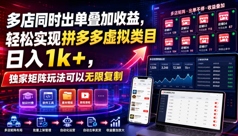 多店同时出单叠加收益，轻松实现拼多多虚拟类目日入1k+，独家矩阵玩法可以无限复制【揭秘】-源创文化-无心创作