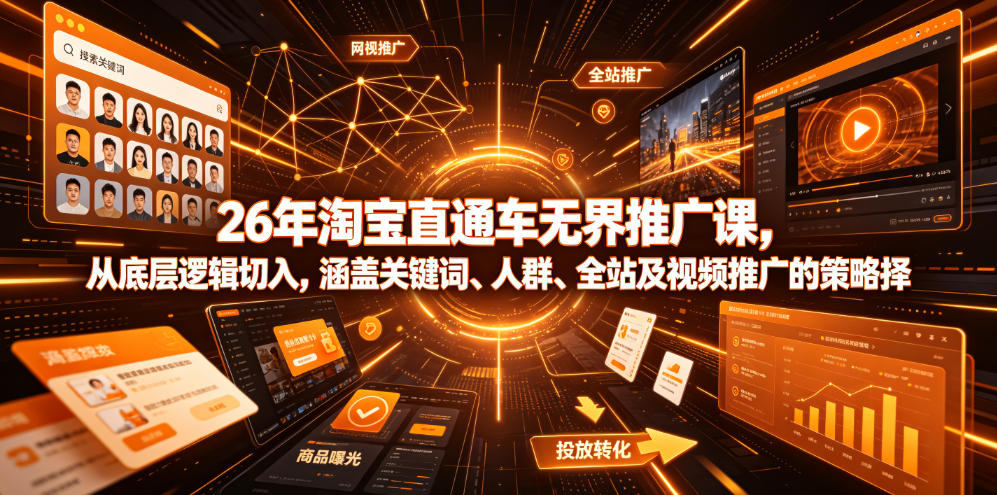 26年淘宝直通车无界推广课，从底层逻辑切入，涵盖关键词、人群、全站及视频推广的策略选择-源创文化-无心创作