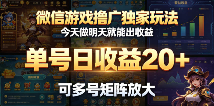 微信游戏撸广独家玩法，今天做明天就能出收益，单号日收益20+，可多号矩阵放大-源创文化-无心创作