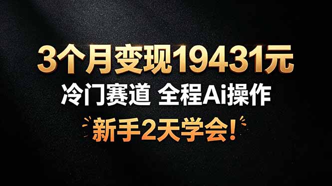 3个月变现19431元，冷门赛道 全程Ai操作，新手2天学会！-源创文化-无心创作
