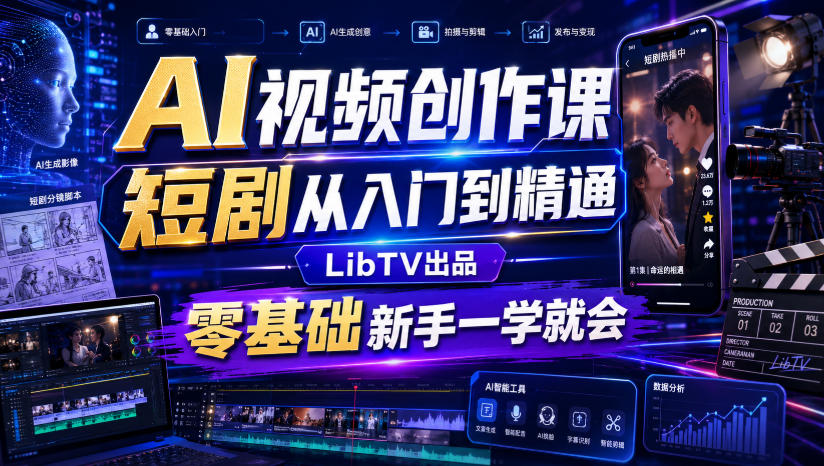 AI视频创作课，短剧从入门到精通，LibTV出品，零基础新手一学就会-源创文化-无心创作