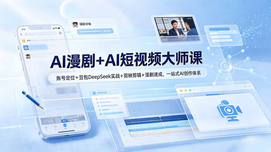 AI漫剧+AI短视频大师课：账号定位+豆包DeepSeek实战+剪映剪辑+漫剧速成，一站式AI创作体系-源创文化-无心创作