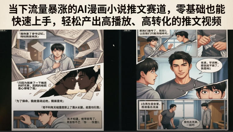 当下流量暴涨的AI漫画小说推文赛道，零基础也能快速上手，轻松产出高播放、高转化的推文视频-源创文化-无心创作