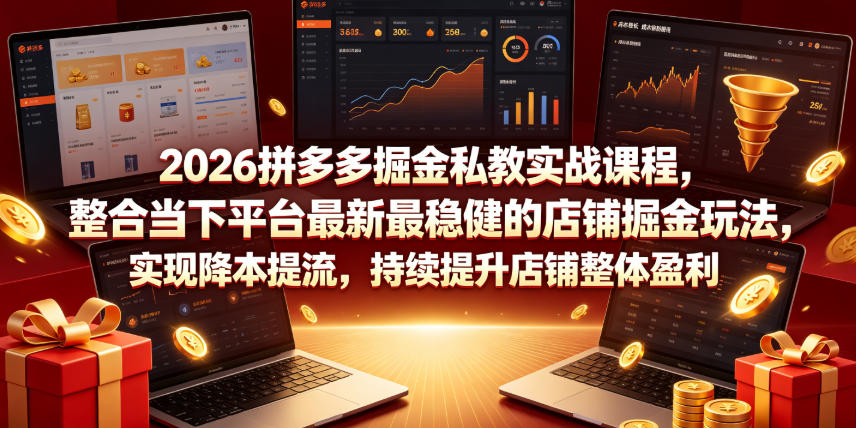 2026拼多多掘金私教实战课程，整合当下平台最新最稳健的店铺掘金玩法，实现降本提流，持续提升店铺整体盈利-源创文化-无心创作