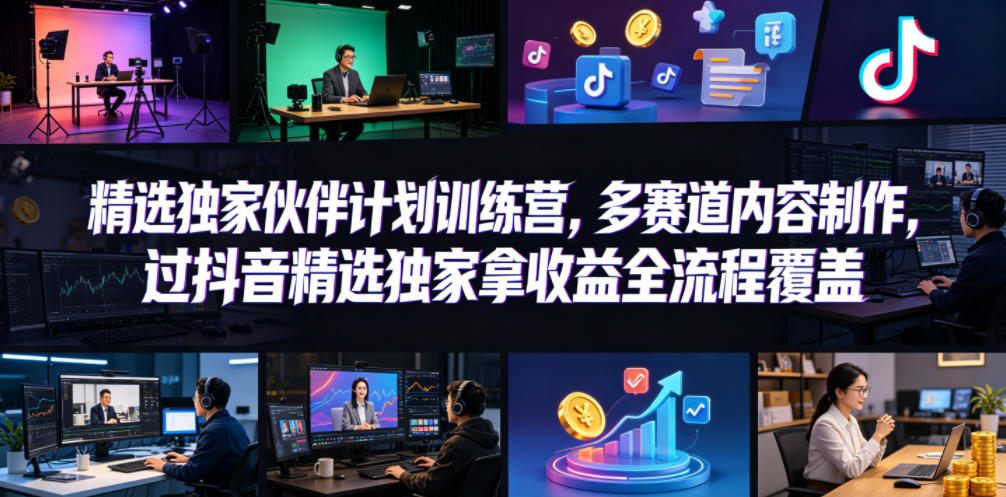 小豁食堂精选独家伙伴计划训练营，多赛道内容制作，过抖音精选独家拿收益全流程覆盖-源创文化-无心创作
