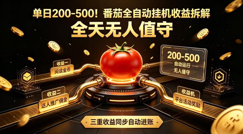 单日200-500！番茄全自动挂G收益拆解，全天无人值守，矩阵操作收益翻倍【揭秘】-源创文化-无心创作