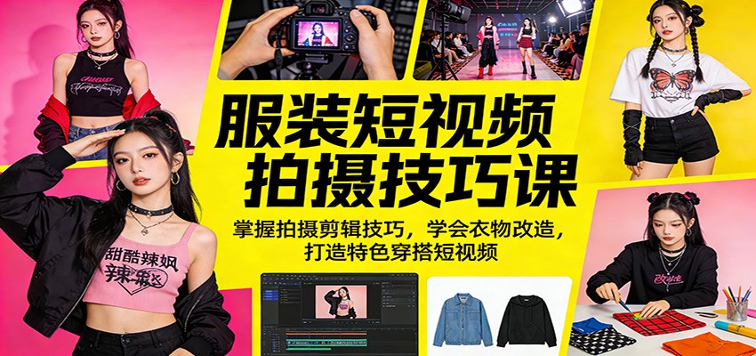 服装短视频拍摄技巧课：掌握拍摄剪辑技巧，学会衣物改造，打造特色穿搭短视频-源创文化-无心创作
