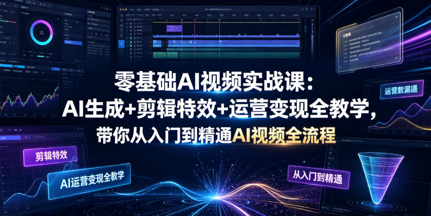 零基础AI视频实战课：AI生成+剪辑特效+运营变现全教学，带你从入门到精通AI视频全流程-源创文化-无心创作