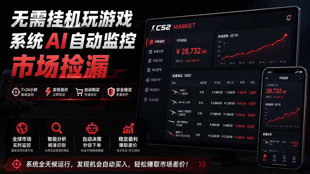 系统AI自动监控市场捡漏,不用玩游戏|只需要一部手机|支持任何形式数据验证-源创文化-无心创作