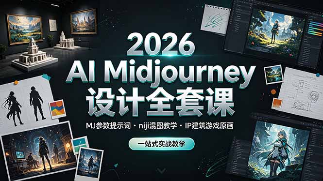 2026 AI Midjourney设计全套课，MJ参数提示词niji混图教学，IP建筑游戏原画一站式实战教学-源创文化-无心创作