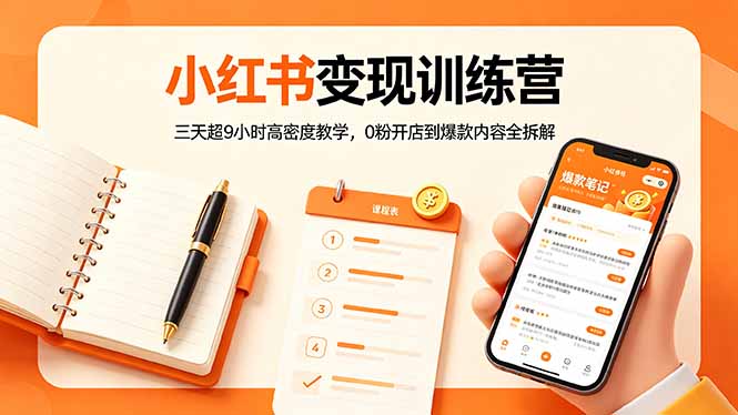 小红书变现训练营：三天超9小时高密度教学，0粉开店到爆款内容全拆解-源创文化-无心创作