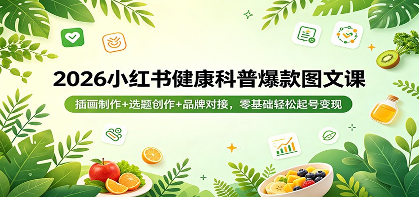 2026小红书健康科普爆款图文课：插画制作+选题创作+品牌对接，零基础轻松起号变现-源创文化-无心创作