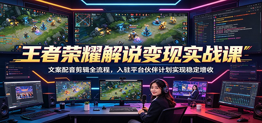 王者荣耀解说变现实战课：文案配音剪辑全流程，入驻平台伙伴计划实现稳定增收-源创文化-无心创作