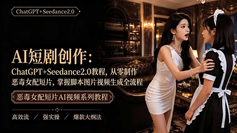 AI短剧从零创作实战课|ChatGPT脚本撰写+Seedance2.0视频生成,恶毒女配短剧全流程教程-源创文化-无心创作
