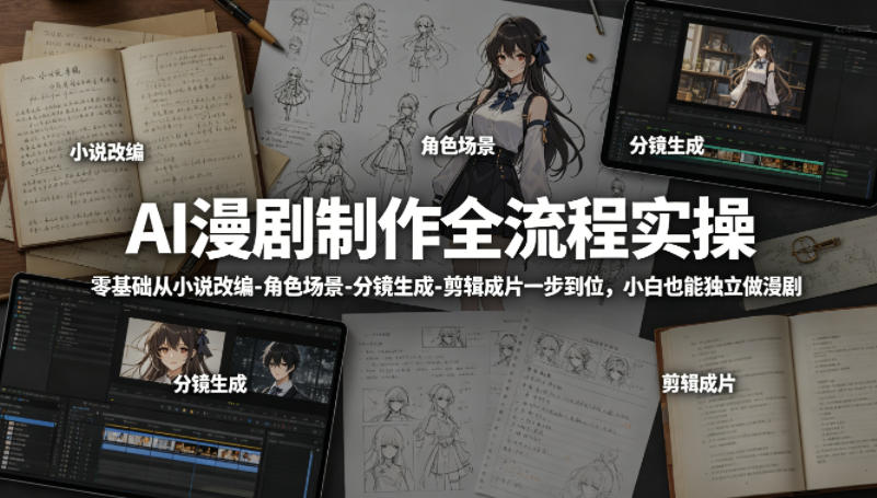 AI漫剧制作全流程实操，零基础从小说改编-角色场景-分镜生成-剪辑成片一步到位，小白也能独立做漫剧-源创文化-无心创作