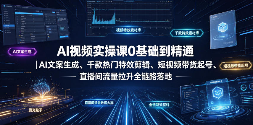 AI视频实操课0基础到精通|AI文案生成、千款热门特效剪辑、短视频带货起号、直播间流量拉升全链路落地-源创文化-无心创作