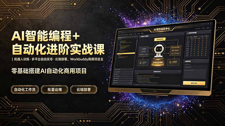 AI智能编程+自动化进阶实战课｜机器人训练·多平台自动发布·云端部署，Workbuddy商用项目全流程教学-源创文化-无心创作