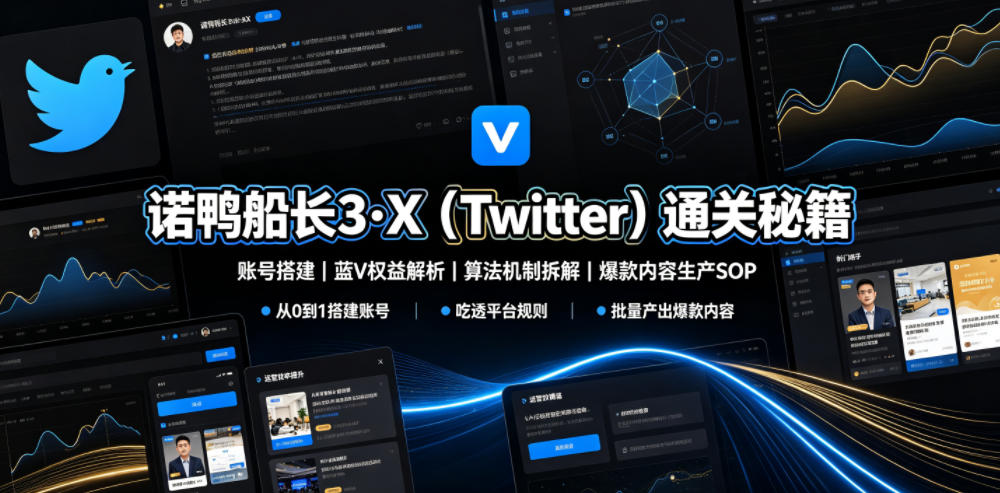 诺鸭船长3·X(Twitter)通关秘籍，涵盖账号搭建、蓝V权益解析、算法机制拆解及爆款内容生产SOP-源创文化-无心创作