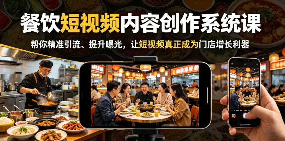 餐饮短视频内容创作系统课，帮你精准引流、提升曝光，让短视频真正成为门店增长利器-源创文化-无心创作