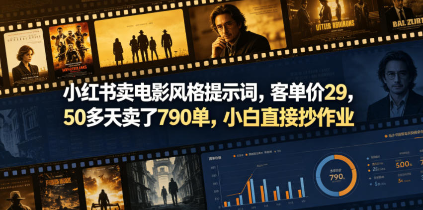 小红书卖电影风格提示词，客单价29，50多天卖了790单，小白直接抄作业！-源创文化-无心创作