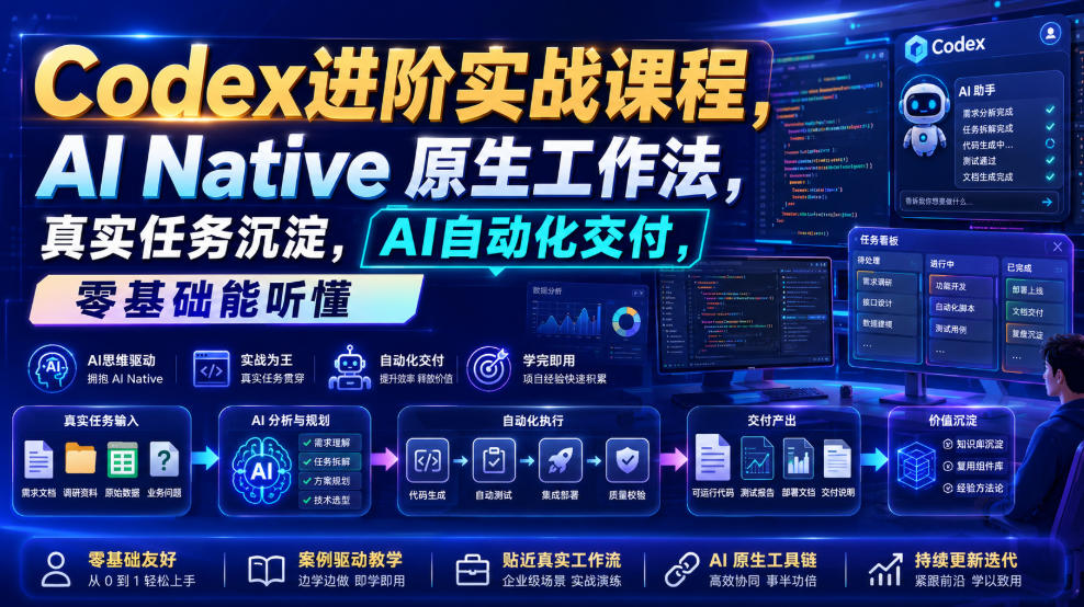 Codex进阶实战课｜AI Native原生工作法，22节真实任务落地，从配置到AI自动化交付全链路教程-源创文化-无心创作