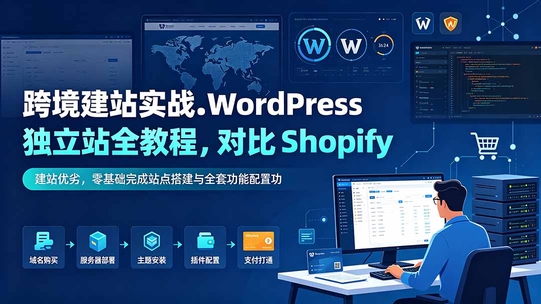 跨境建站实战:WordPress 独立站全教程,对比 Shopify 建站优劣,零基础完成站点搭建与全套功能配置-源创文化-无心创作