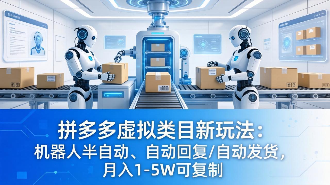 拼多多虚拟类目新玩法：机器人半自动、自动回复 /自动发货，月入 1-5W 可复制-源创文化-无心创作