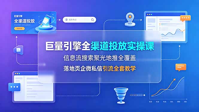 巨量引擎全渠道投放实操课，信息流搜索聚光地推全覆盖，落地页企微私信引流全套教学-源创文化-无心创作