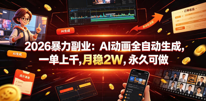 2026暴力副业：AI动画全自动生成，一单上千，月稳2W，永久可做【揭秘】-源创文化-无心创作