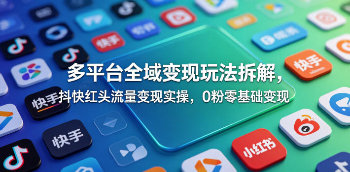 多平台全域变现玩法拆解，抖快红头流量变现实操，0粉零基础变现-源创文化-无心创作