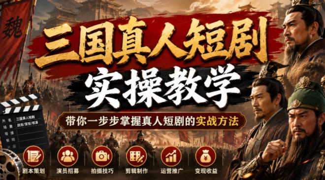 三国真人短剧实操教学,带你一步步掌握真人短剧的实战方法-源创文化-无心创作