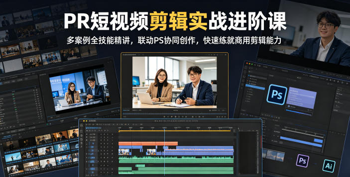 PR短视频剪辑实战进阶课，多案例全技能精讲，联动PS协同创作，快速练就商用剪辑能力-源创文化-无心创作
