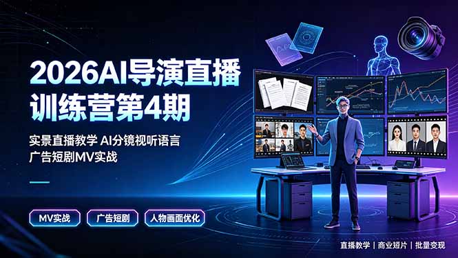 2026AI导演直播训练营第4期，实景直播教学AI分镜视听语言，广告短剧MV实战，解决人物画面崩坏痛点-源创文化-无心创作