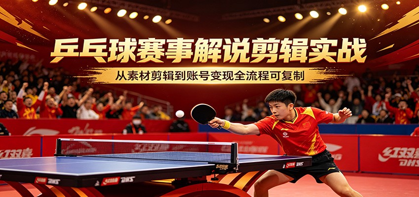 乒乓球赛事解说剪辑实战，从素材剪辑到账号变现全流程可复制-源创文化-无心创作