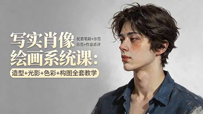 写实肖像绘画系统课：造型+光影+色彩+构图全套教学，配套笔刷+示范+作业点评-源创文化-无心创作