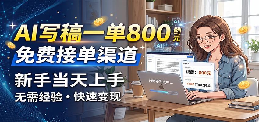 AI写稿一单800，免费接单渠道，一单一结几十到上千，新手当天上手-源创文化-无心创作
