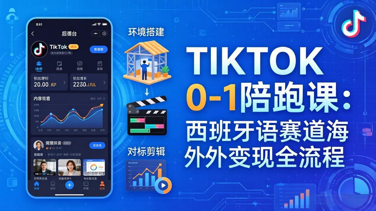 TIKTOK 0-1 陪跑课：从环境搭建到刷对标剪辑，西班牙语赛道海外变现全流程-源创文化-无心创作