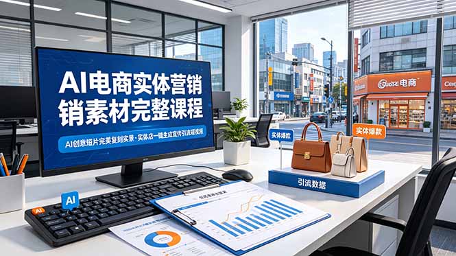 AI电商实体营销素材完整课程,AI创意短片完美复刻实景,实体店一键生成宣传引流短视频-源创文化-无心创作