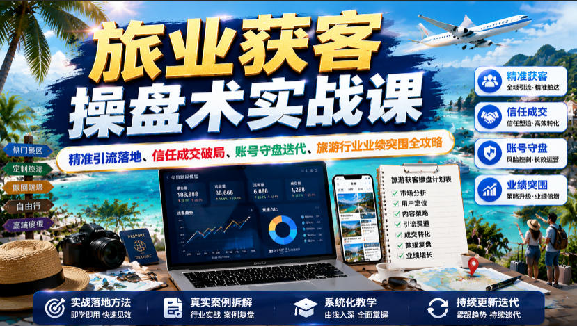 旅业获客操盘术实战课｜精准引流落地、信任成交破局、账号守盘迭代、旅游行业业绩突围全攻略-源创文化-无心创作
