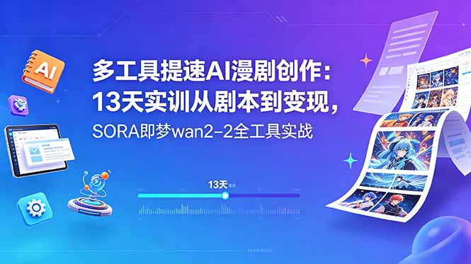 多工具提速AI漫剧创作：13天实训从剧本到变现，SORA即梦wan2-2全工具实战-源创文化-无心创作
