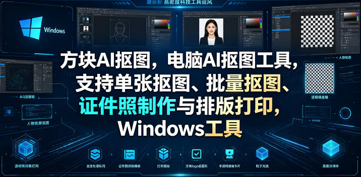 方块AI抠图，电脑AI抠图工具，支持单张抠图、批量抠图、证件照制作与排版打印，Windows工具-源创文化-无心创作
