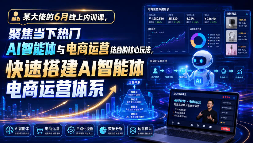 某大佬的6月线上内训课，聚焦当下热门AI智能体与电商运营结合的核心玩法，快速搭建AI智能体电商运营体系-源创文化-无心创作